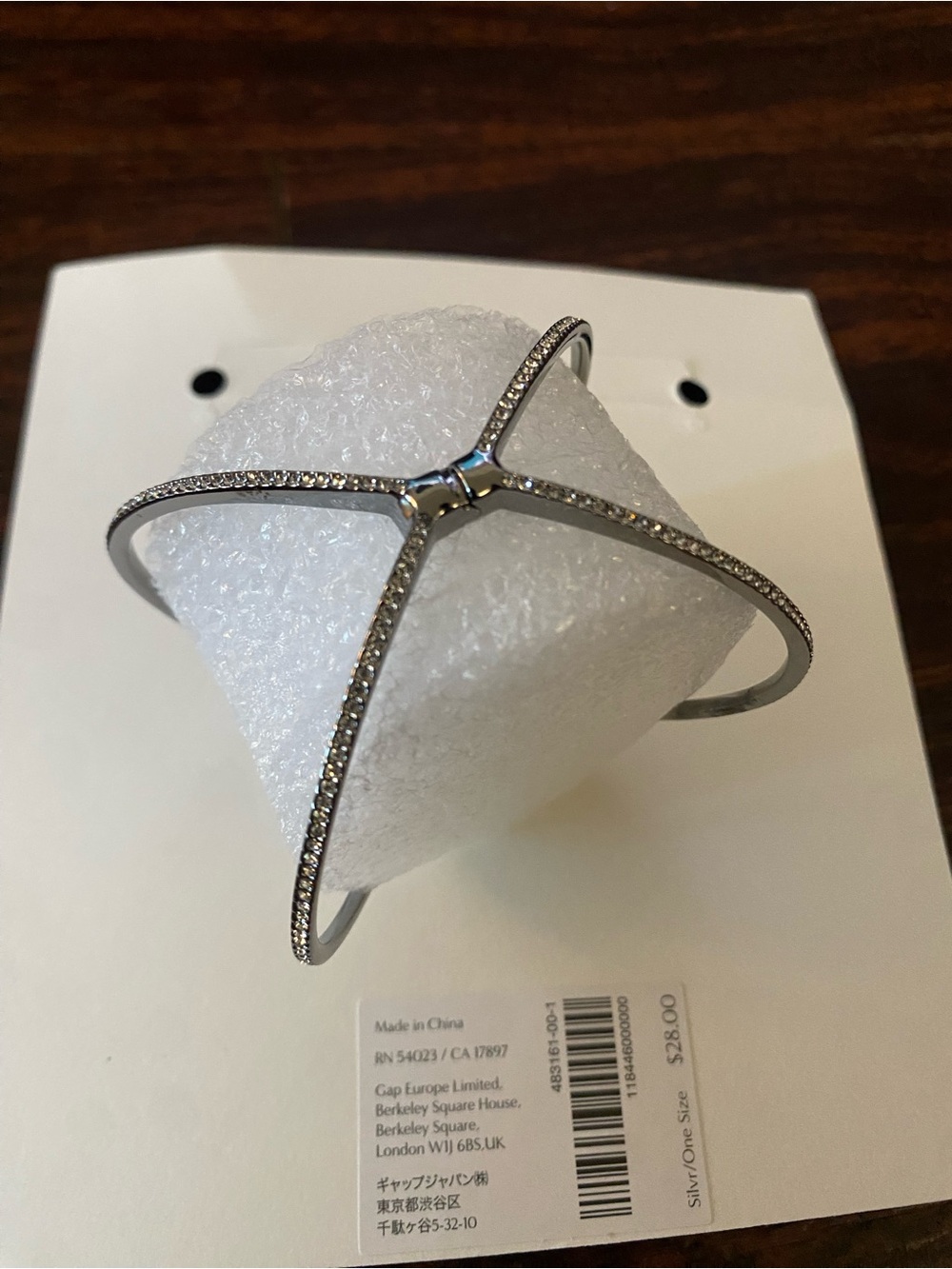 Banana Republic Silver Crystal X-Frame Cuff Bracelet